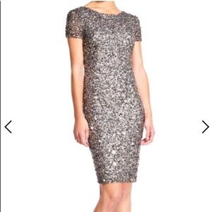 Adrianna Papell sequin dress grey silver low scoop back 2